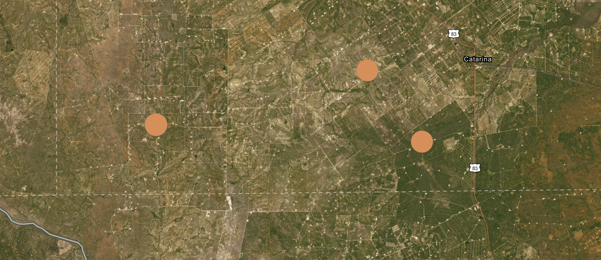 Methane emission sites in Dimmit County, TX. Methane emission sites in Dimmit County, TX.